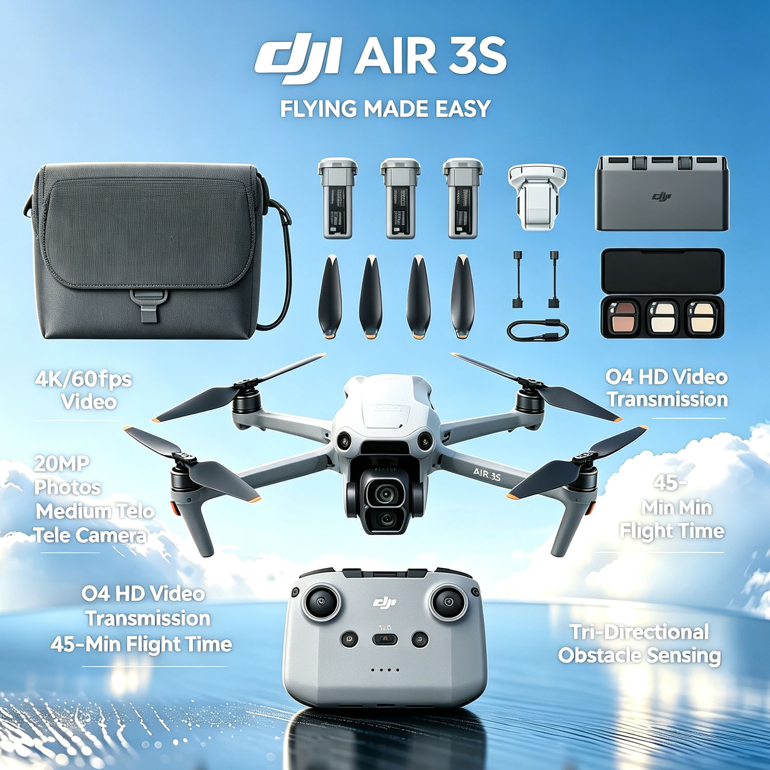 Open Box-DJI Air 3S Fly More C - Drone Rc N3 3 Batteries recension och pris